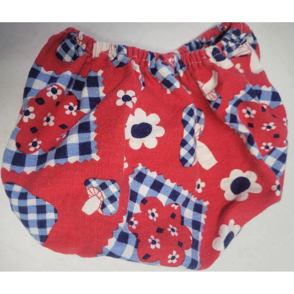 Vintage 70s Baby Bloomers Mushroom Floral Gingham Red Diaper Cover 6-9